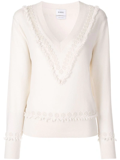 Barrie Romantic Timeless Cashmere V Neck Pullover In White