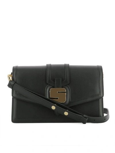 Serapian Black Leather Shoulder Bag