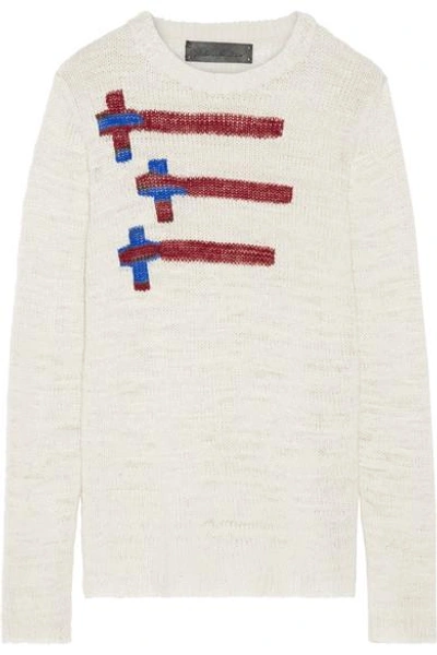 The Elder Statesman Flying Crosses Intarsia Cashmere Sweater In White