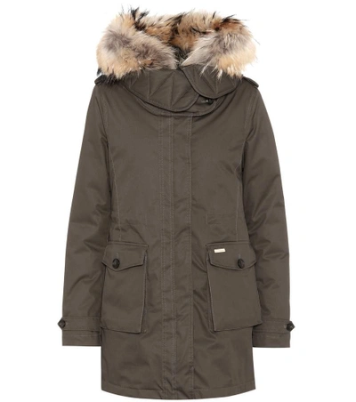 Woolrich Scarlett Fur-trimmed Down Coat In Military Olive