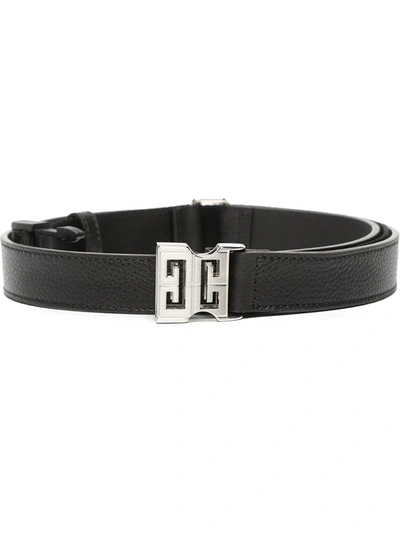 Givenchy Black 4g Buckle Belt In Grained Leather And Canvas In Nero