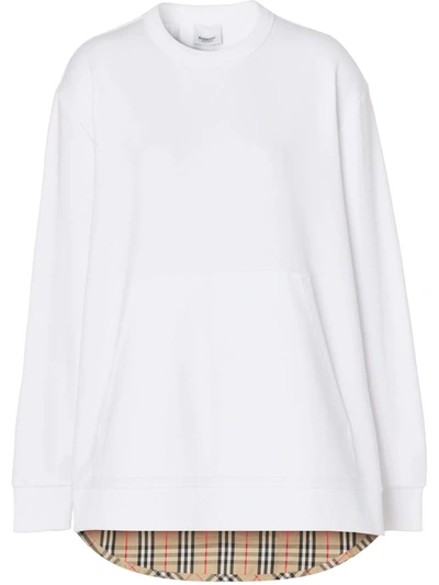 Burberry Vintage Check Panel Cotton Oversized Sweatshirt In White
