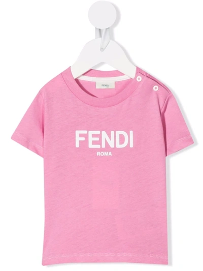 Fendi Babies' Embroidered-logo Cotton T-shirt In Pink