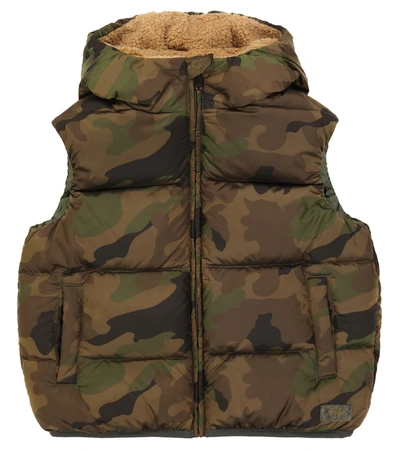 Il Gufo Kids' Camouflage Down-padded Gilet In Green