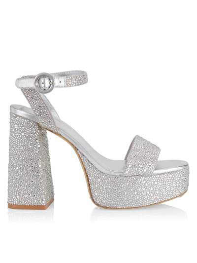 Larroude Silver Dolly 125 Crystal-embellished Leather Sandals In Grey