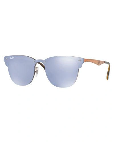 Ray Ban Blaze Clubmaster Lens-over-frame Sunglasses In Blue/brown