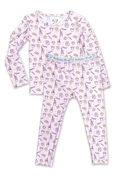 Bellabu Bear Kids' Milk & Cookies Pink Fitted Pajamas