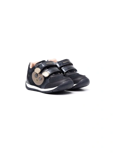 Geox Kids' Leather Teddy-patch Trainers In Dark Navy