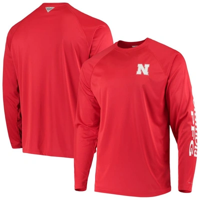 Columbia Men's Pfg Scarlet Nebraska Huskers Terminal Tackle Omni-shade Long Sleeve T-shirt