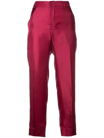 F.r.s For Restless Sleepers Ceo Cropped Hammered Silk-satin Straight-leg Pants In Pink