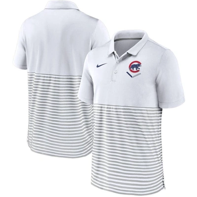 Nike Men's White-gray Chicago Cubs Home Plate Striped Polo
