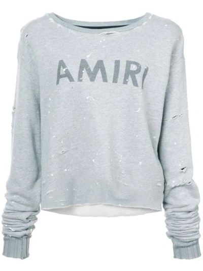 Amiri Logo Cropped Sweatshirt In Grey