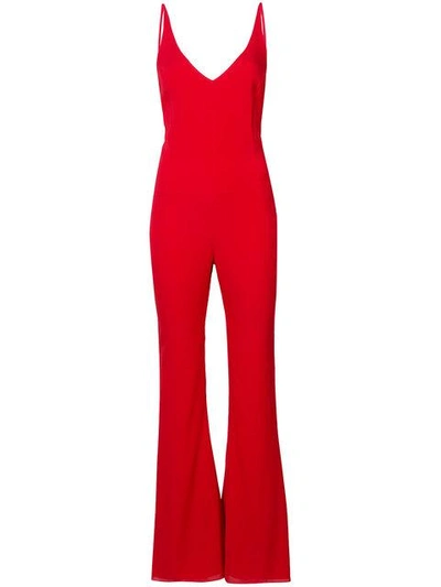 Haney Gloria Flared Plunge Jumpsuit In Red