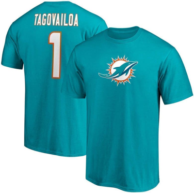 Fanatics Men's Tua Tagovailoa Aqua Miami Dolphins Player Icon Name And Number T-shirt