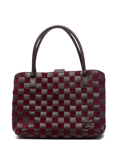 Tory Burch Mcgraw Oversize Woven Leather Satchel In Purple