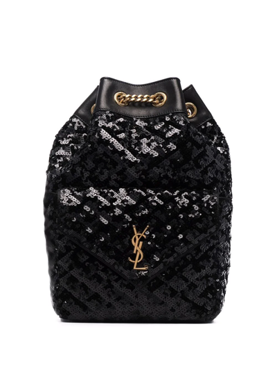 Saint Laurent Joe Sequin-embellished Backpack In Noir Noir Noir