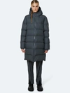 Rains Long Puffer Jacket In Grey
