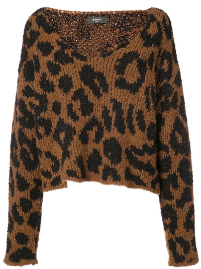 Amiri Leopard Knitted Top In Brown