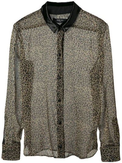 Amiri Brown Silk Sheer Leopard Print Shirt In Animalier