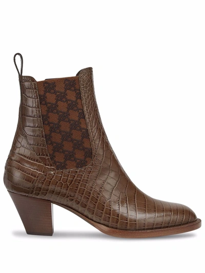 Fendi Leather Boots With Medium Heel In Brown