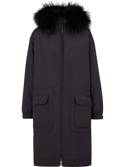 Fendi Reversible Hooded Coat In Noir