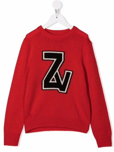 Zadig & Voltaire Kids' Logo-knit Wool-cashmere Jumper In Red