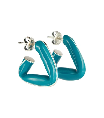 Bottega Veneta Triangular Enamel Hoop Earrings, Blue And Pink In Metallic