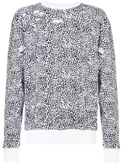 Amiri Distressed Leopard Crewneck Sweatshirt - White