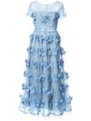 Marchesa Notte Floral-appliquéd Lace Dress In Blue