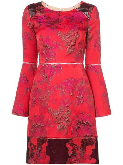 Marchesa Notte Floral Fitted Dress - Red