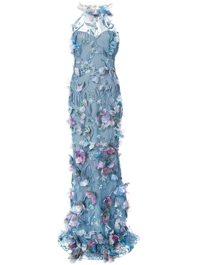 Marchesa Notte Embroidered Floral In Blue