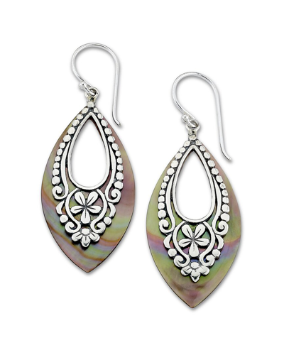 Samuel B. Sterling Silver Grey Mother-of-pearl Marquise Drop Earrings