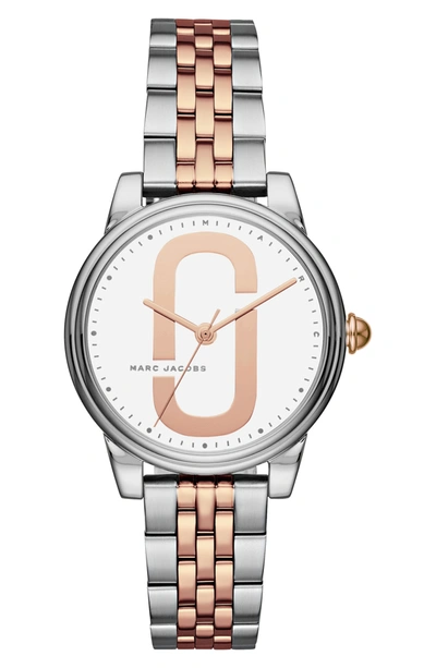 Marc Jacobs Corie Bracelet Watch, 36mm In Silver/ White/ Rose Gold