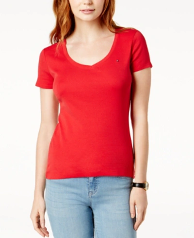 Tommy Hilfiger Women's V-neck T-shirt, Created For Macy's In Scarlet