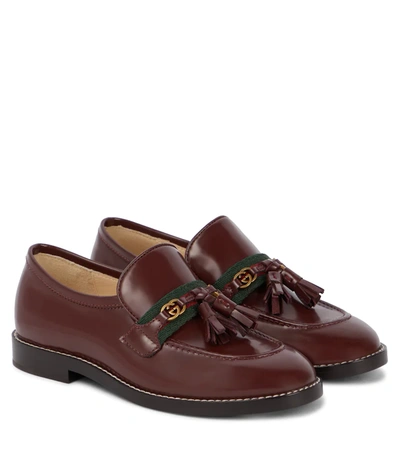 Gucci Kids' Web Trim Leather Loafers In Red