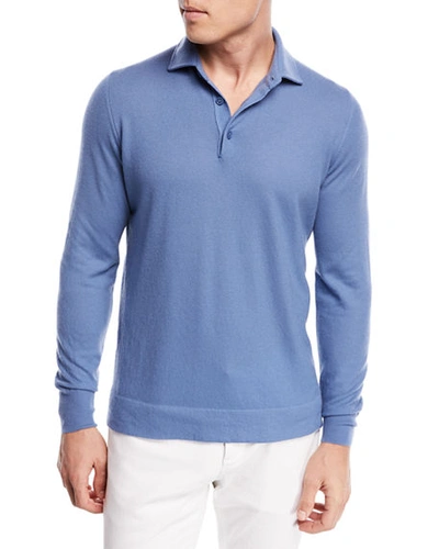 Loro Piana Superlight Baby Cashmere Long-sleeve Polo Shirt In Blue