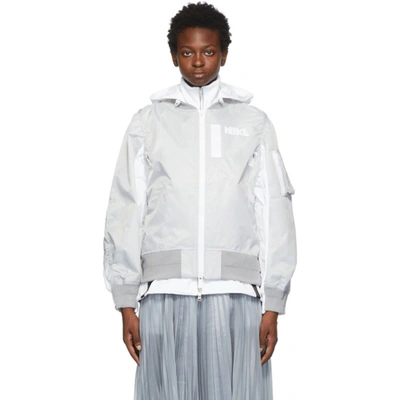 Nike Grey Sacai Edition Layered Bomber Jacket In Grey Fog