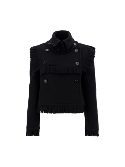 Burberry Fringed Collared Jacket In Black