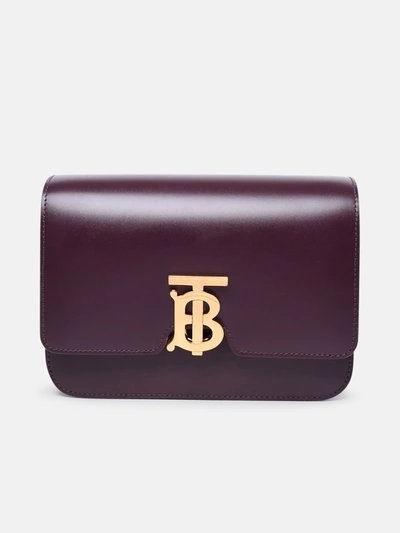 Burberry Dark Garnet Leather Small Tb Bag In Bordeaux