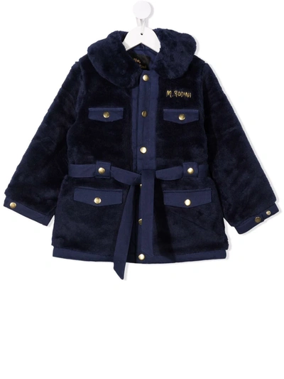 Mini Rodini Kids' Faux-fur Belted Jacket In Navy