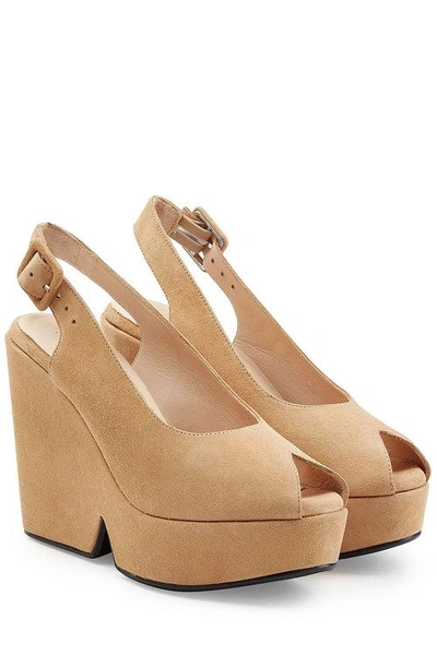 Robert Clergerie Dylan Suede Wedges In Apricot
