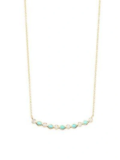 Sydney Evan Turquoise & Diamond Bar Necklace In Gold