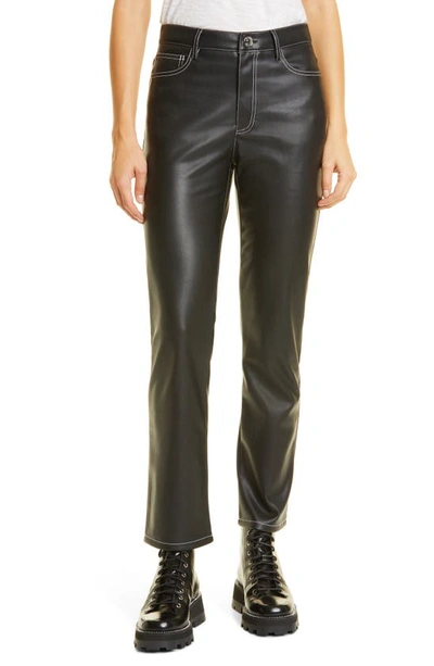 Staud Chisel Contrast Stitch Straight Leg Faux Leather Pants In Black