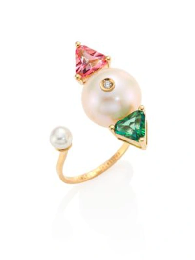 Delfina Delettrez Diamond, Pearl, Topaz & 18k Gold Complex Gemetries Ring In Gold Multi