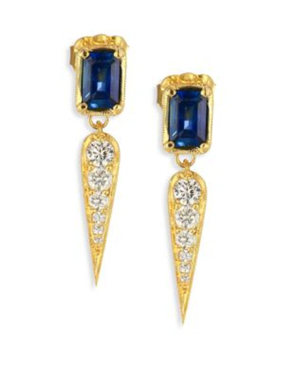 Ila Claude Diamond, Blue Sapphire & 14k Yellow Gold Drop Earrings In Gold Blue Sapphire