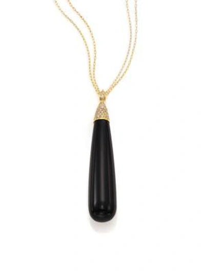 Ila Revere Ss Black Onyx, Diamond & 14k Yellow Gold Necklace In Gold-black