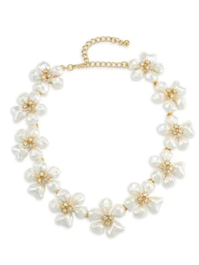 Kenneth Jay Lane Women's Crystal & Faux-pearl Flower Necklace In Pearl Gold