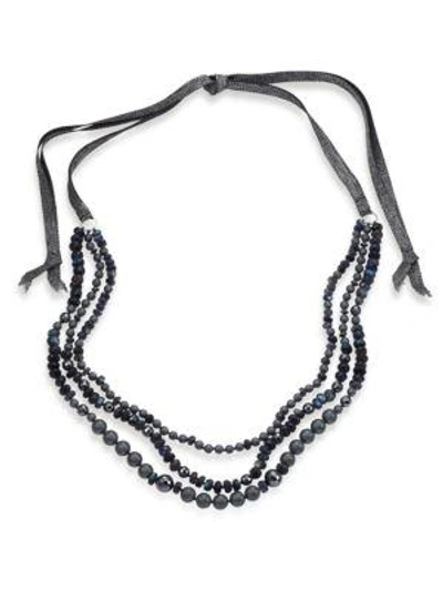 Chan Luu 6mm Grey Potato Pearl, 9-10mm Cultured Freshwater Pearl, Pyrite & Mystic Lab Tie Necklace In Blue