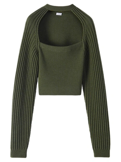 Loewe Womens Khaki Green Cut-out Cropped Wool-blend Jumper S