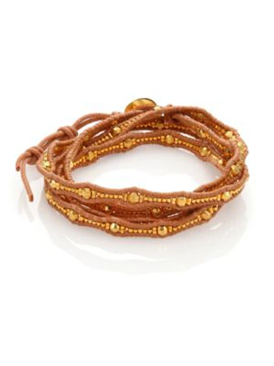Chan Luu Beaded Leather Multi-row Wrap Bracelet In Gold Natural